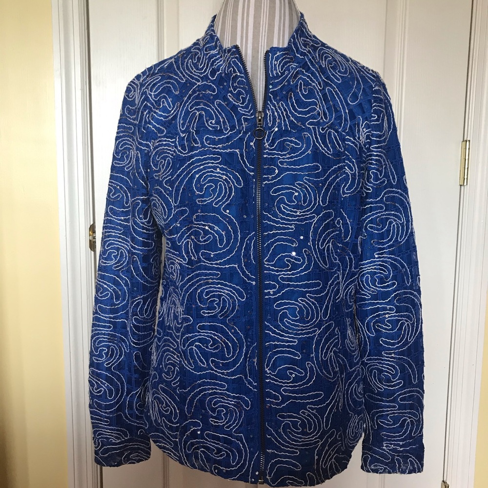 A’ La Carte Sequined Lace Overlay Nylon Jacket M